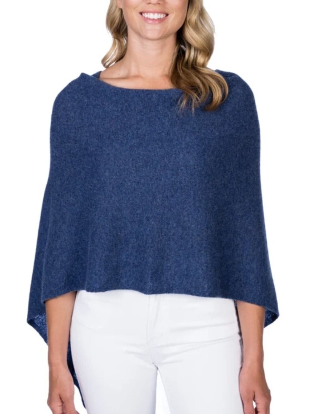 Claudia Richard Denim Blue Cowl Neck Poncho Wrap 100% Cashemere Sz OS